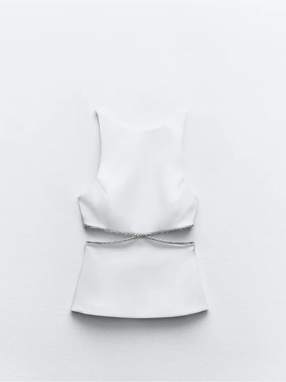 Zara White Sleeveless Cutout Top with Decorative Bling Trim - Picture 10 of 13